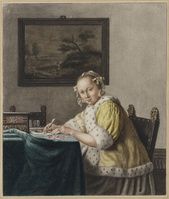 TvB T 056
<br/>
Briefschrijfster (naar Vermeer)
<br/>
<em>Delfos, Abraham (1731-1820)</em>